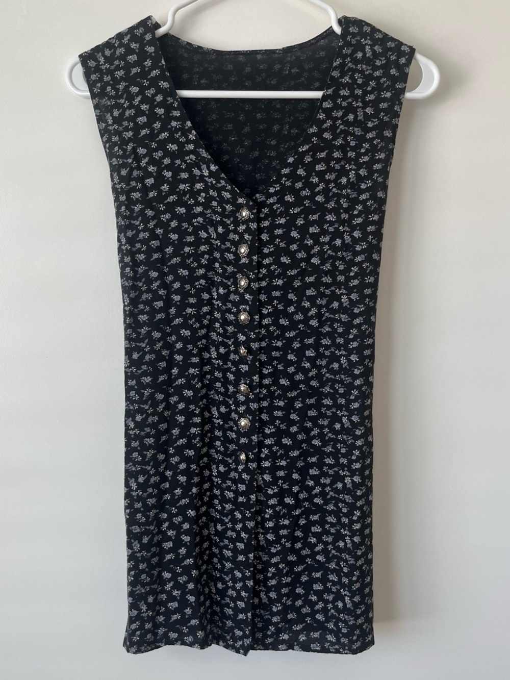 Vintage 90s Black Floral Button-Front Dress